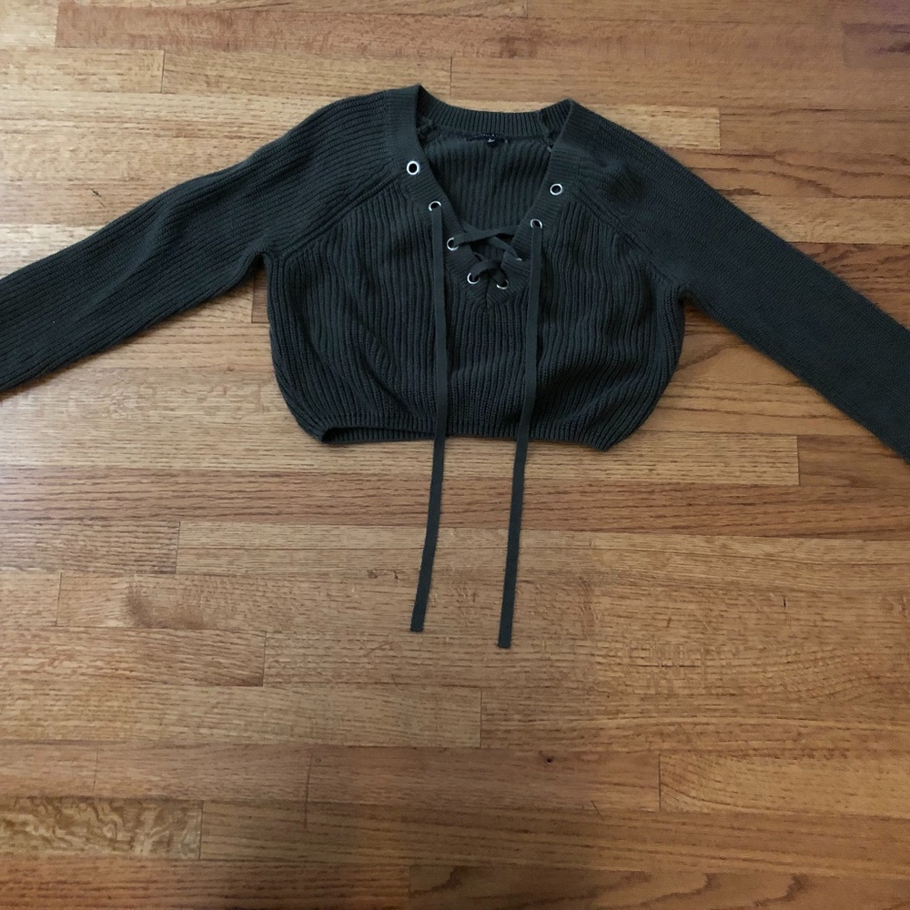 Kendall and Kylie cropped lace up sweater